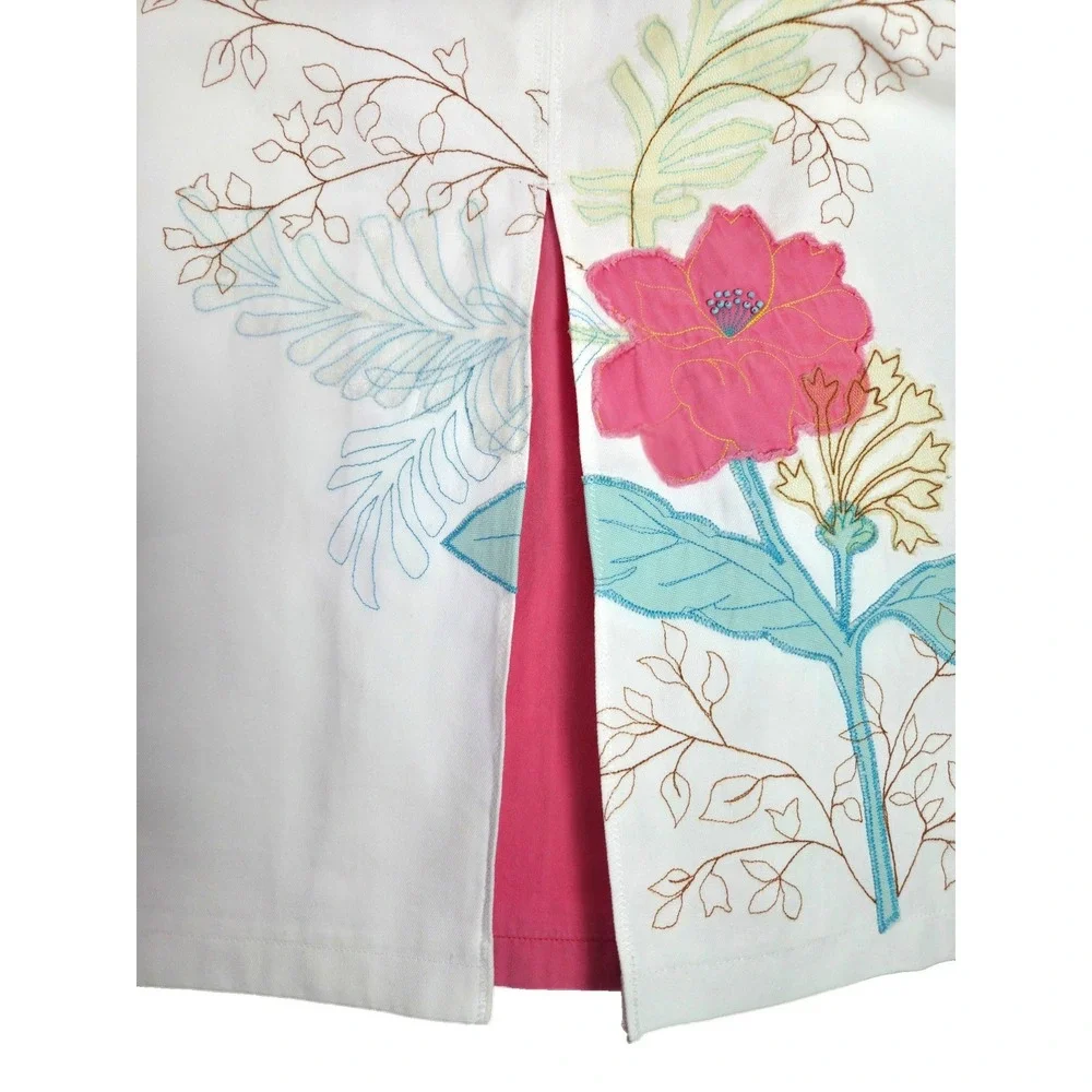 Ted Baker Jean White Cotton Floral Embroidered A-Line Skirt Size 2 - Picture 5 of 12